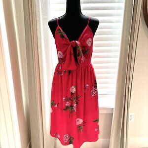 Free Press Red Floral Midi Bow Dress (Size S)